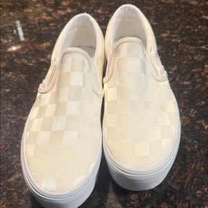 Vans White/cream Checkered Slip-On Shoes